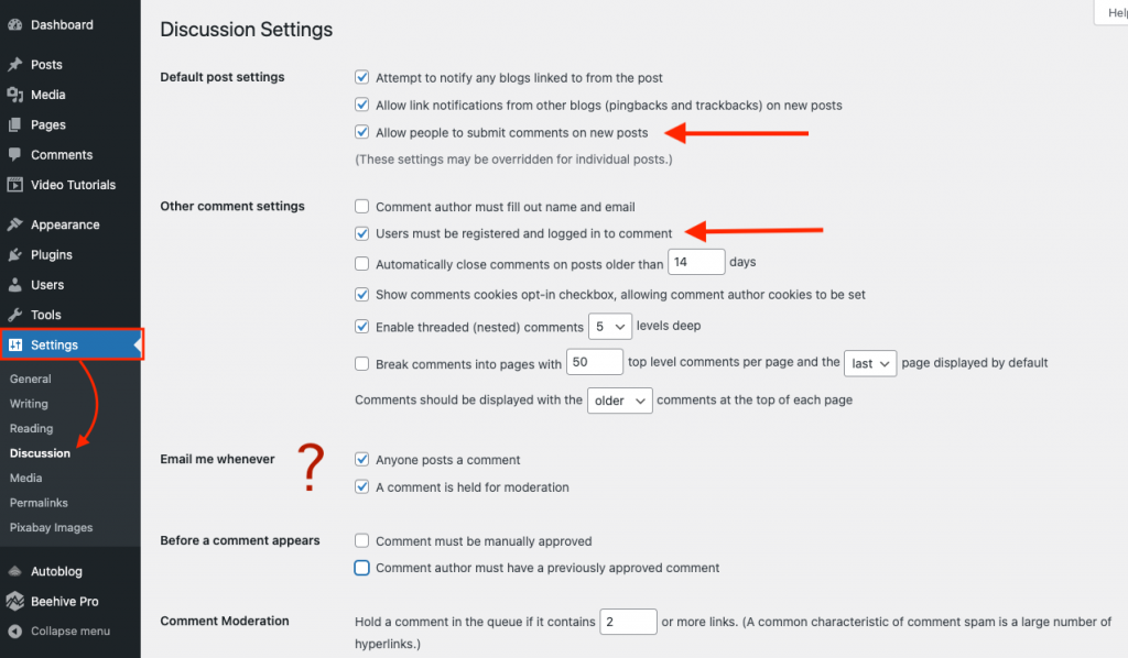 WordPress Voices Discussion Settings